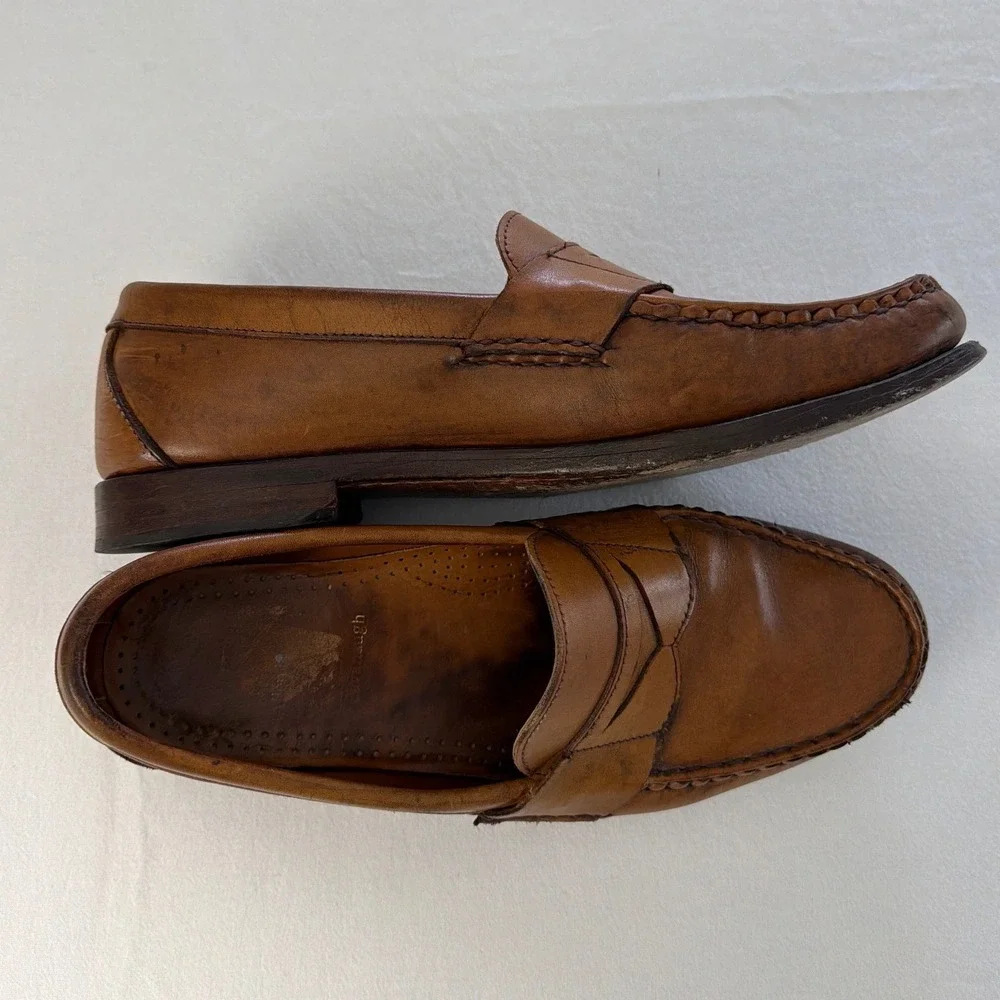 Allen Edmonds Cavanaugh Mens 10 D Tan Leather Penny Loafer Shoes 50025 USA